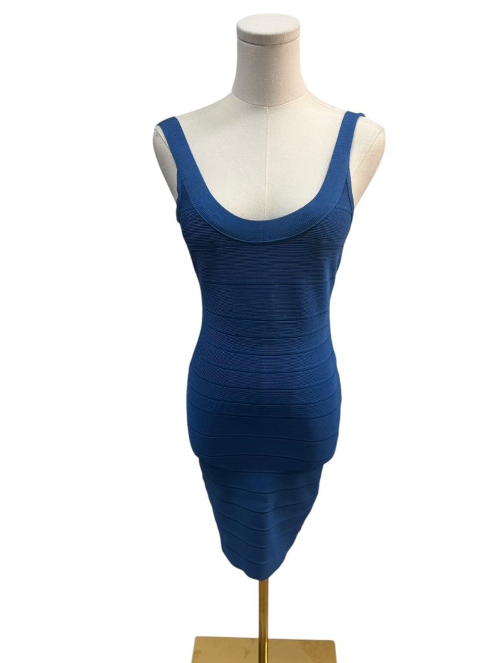 EUC Hervé Léger Sidney Bandage Dress Cobalt Blue Open Back Bodycon Size S